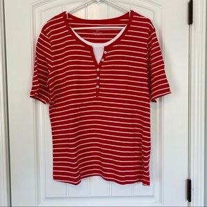 White Stag Red & White Striped Short Sleeve Top Large